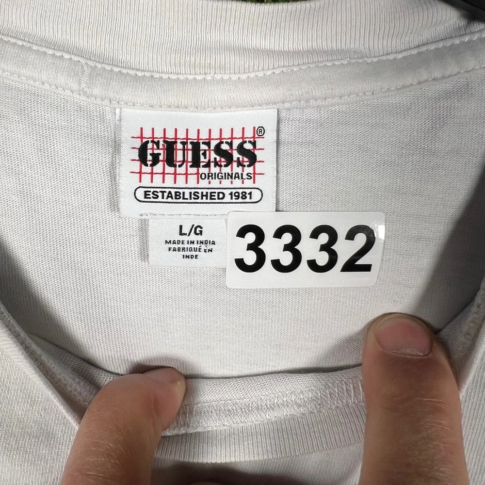 Guess Originals Mens White Olympic Triangle Logo Graphic T-Shirt Large 3332 - Picture 2 of 5